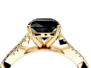 Solitaire Engagement Ring Setting for Fancy Black Cushion Cut Center with Twisted Pave Split Shank and Prong Head in Yellow Gold