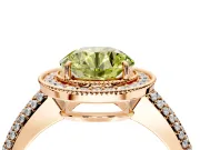 Milgrain Halo Engagement Ring Setting for Fancy Yellow Round Cut Center with Three-Sided Pave Band and Prong Head in Rose Gold