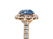Halo Engagement Ring Setting for Fancy Blue Cushion Cut Center with Raised Halo, Pave Band and Prong Head in Rose Gold