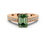 Solitaire Engagement Ring Setting for Fancy Green Emerald Cut Center with Engraved Pave Band and Prong Head in Rose Gold