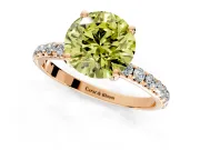 Solitaire Engagement Ring Setting for Fancy Yellow Round Cut Center with Micro Pave Band and Prong Head in Rose Gold