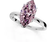 Solitaire Engagement Ring Setting for Fancy Pink Marquise Center with Thin Rounded Plain Band and Prong Head in White Gold