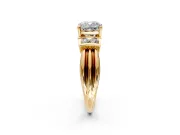 Solitaire Engagement Ring Setting for Cushion Cut Center with Grooved Bar Accent Band and Prong Head in Yellow Gold