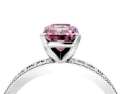 Milgrain Pave Engagement Ring Setting for Fancy Pink Emerald Cut Center with Accent Band and Prong Head in Sterling Silver