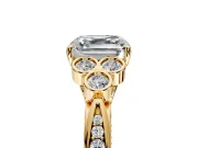 Cluster Engagement Ring Setting for Asscher Cut Center with Bezel Accent Clusters and Prong Head in Yellow Gold