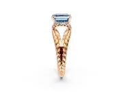 Halo Engagement Ring Setting for Fancy Blue Asscher Cut Center with Rope Twist Split Shank and Prong Head in Rose Gold