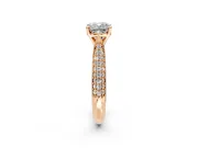 Solitaire Engagement Ring Setting for Cushion Cut Center with Multi-Row Accents and Prong Head in Rose Gold