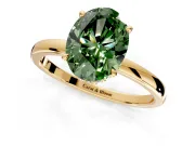 Hidden Halo Engagement Ring Setting for Fancy Green Oval Center with Plain Band and Tall Prong Head in Yellow Gold