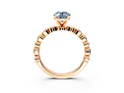 Solitaire Engagement Ring Setting for Fancy Blue Oval Center with Beaded Bezel Station Band and Prong Head in Rose Gold