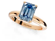 Solitaire Engagement Ring Setting for Fancy Blue Emerald Cut Center with Wire Band and Prong Head in Rose Gold