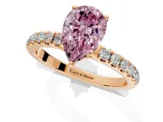 Open Basket Engagement Ring Setting for Fancy Pink Pear-Shaped Center with Pave Band and Prong Head in Rose Gold