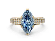 Solitaire Engagement Ring Setting for Fancy Blue Marquise Center with Multi-Row Pave Accents and Basket Head in Yellow Gold