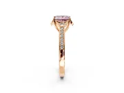 Floral Engagement Ring Setting for Fancy Pink Princess Cut Center with Four Accent Clusters and Prong Head in Rose Gold