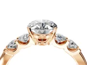5 Stone Engagement Ring Setting for Oval Center with Plain Band and Prong Head in Rose Gold