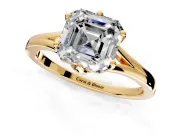 Solitaire Engagement Ring Setting for Asscher Cut Center with Plain Split Shank and Prong Head in Yellow Gold