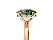 Hidden Halo Engagement Ring Setting for Fancy Green Oval Center with Thin Round-Wire Band and Prong Head in Rose Gold