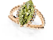 Halo Engagement Ring Setting for Fancy Yellow Marquise Center with Rope Twist Split Shank and Prong Head in Rose Gold