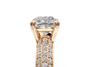 Solitaire Engagement Ring Setting for Cushion Cut Center with Multi-Row Pave Accents and Basket Head in Rose Gold