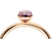 Low-Set Solitaire Engagement Ring Setting for Fancy Pink Emerald Cut Center with Thin Plain Band and Prong Head in Rose Gold
