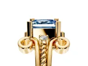 Solitaire Engagement Ring Setting for Fancy Blue Asscher Cut Center with Twisted Band and Scroll Prong Head in Yellow Gold