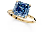 Minimalist Solitaire Engagement Ring Setting for Fancy Blue Asscher Cut Center with Thin Band and Prong Head in Yellow Gold