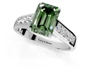 Solitaire Engagement Ring Setting for Fancy Green Emerald Cut Center with Round Cut Channel Band and Prong Head in Platinum