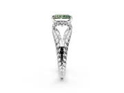 Halo Engagement Ring Setting for Fancy Green Radiant Cut Center with Rope Twist Split Shank and Prong Head in Sterling Silver