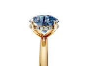Hidden Halo Engagement Ring Setting for Fancy Blue Round Cut Center with Thin Round-Wire Band and Prong Head in Yellow Gold