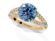 Solitaire Engagement Ring Setting for Fancy Blue Round Cut Center with Pave Split Shank and Prong Head in Yellow Gold