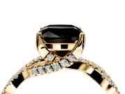Solitaire Engagement Ring Setting for Fancy Black Cushion Cut Center with Narrow Twist Pave Band and Prong Head in Yellow Gold