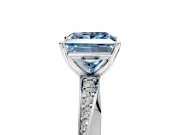 Side Accent Engagement Ring Setting for Fancy Blue Princess Cut Center with Accent Shoulders and Prong Head in Platinum