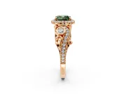 Milgrain Halo Engagement Ring Setting for Fancy Green Cushion Cut Center with Shoulder Bezels and Prong Head in Rose Gold