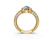 Milgrain Halo Engagement Ring Setting for Fancy Blue Pear-Shaped Center with Wide Pave Band and Prong Head in Yellow Gold