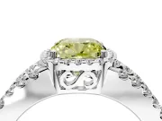 Halo Engagement Ring Setting for Fancy Yellow Cushion Cut Center with Wide-Open Pave Split Shank and Prong Head in Platinum