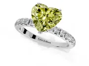 Open Basket Engagement Ring Setting for Fancy Yellow Heart-Shaped Center with Pave Band and Prong Head in Platinum