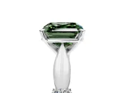 Solitaire Engagement Ring Setting for Fancy Green Asscher Cut Center with Carved Leaf Shoulders and Prong Head in Platinum
