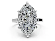 Single Halo Engagement Ring Setting for Marquise Center with Corner Claws, Plain Band and Prong Head in Sterling Silver