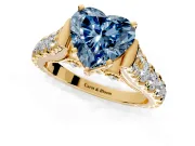 Solitaire Engagement Ring Setting for Fancy Blue Heart-Shaped Center with Pave Cathedral Shoulders and Prong Head in Yellow Gold