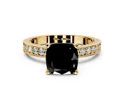 Milgrain Pave Engagement Ring Setting for Fancy Black Cushion Cut Center with Accent Band and Prong Head in Yellow Gold
