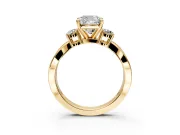 3 Stone Engagement Ring Setting for Cushion Cut Center with Pave Twist Band and Prong Head in Yellow Gold