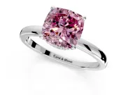 Hidden Halo Engagement Ring Setting for Fancy Pink Cushion Cut Center with Plain Band and Tall Prong Head in Platinum