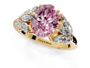 Leaf Cluster Engagement Ring Setting for Fancy Pink Oval Center with Marquise Accents and Prong Head in Yellow Gold