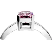 Solitaire Engagement Ring Setting for Fancy Pink Emerald Cut Center with Plain Band and Flat Tab Prong Head in Sterling Silver