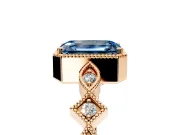 Milgrain Bezel Engagement Ring Setting for Fancy Blue Emerald Cut Center with Marquise Stations and Bezel Head in Rose Gold