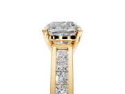 Solitaire Engagement Ring Setting for Cushion Cut Center with Princess Cut Channel Band and Prong Head in Yellow Gold