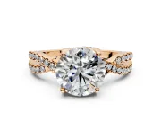 Solitaire Engagement Ring Setting for Round Cut Center with Narrow Twist Pave Band and Prong Head in Rose Gold