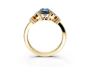 Floral Engagement Ring Setting for Fancy Blue Emerald Cut Center with Marquise Cluster Shoulders and Prong Head in Yellow Gold