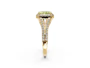Halo Engagement Ring Setting for Fancy Yellow Radiant Cut Center with Pave Split Shank and Prong Head in Yellow Gold