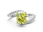 Solitaire Engagement Ring Setting for Fancy Yellow Radiant Cut Center with Pave Bypass Swirl Band and Prong Head in White Gold