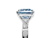 3 Stone Engagement Ring Setting for Fancy Blue Princess Cut Center with Tapered Baguettes, Plain Band and Prong Head in White Gold